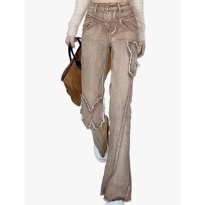 Women's Brown Bell Bottom Jeans With Butterflies , Flare Jeans‎ Size 30
